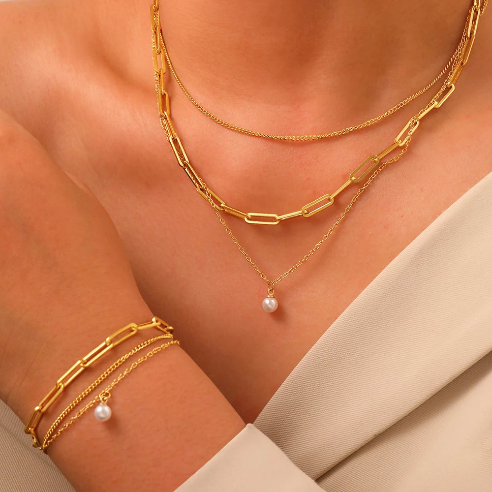 Conjunto de Joias Pérola e Corrente