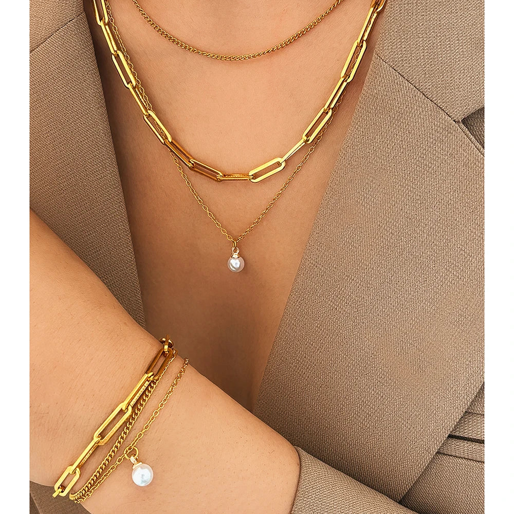 Conjunto de Joias Pérola e Corrente