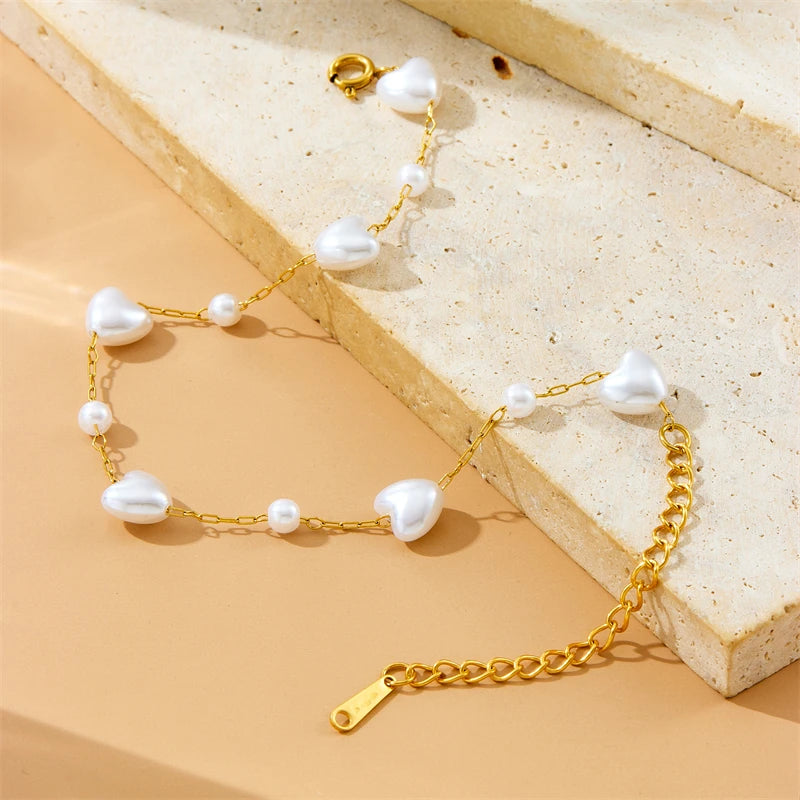 Conjunto de Joias Pérolas e Corações